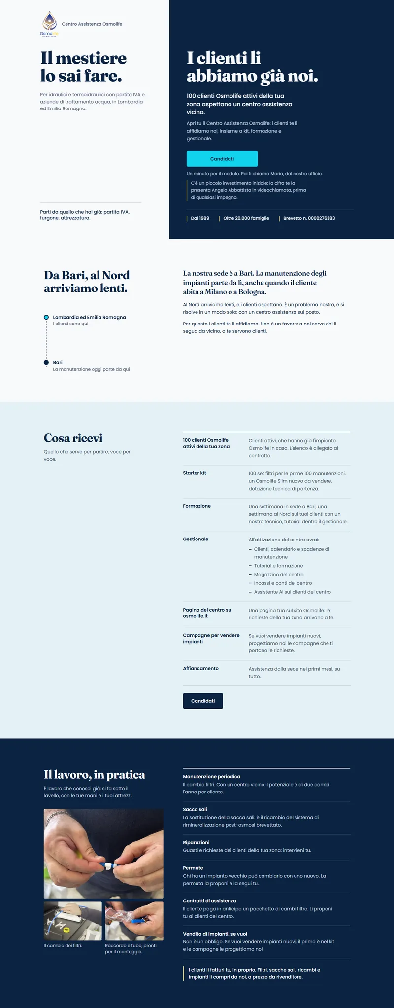 La pagina che abbiamo costruito per la rete dei centri assistenza Osmolife